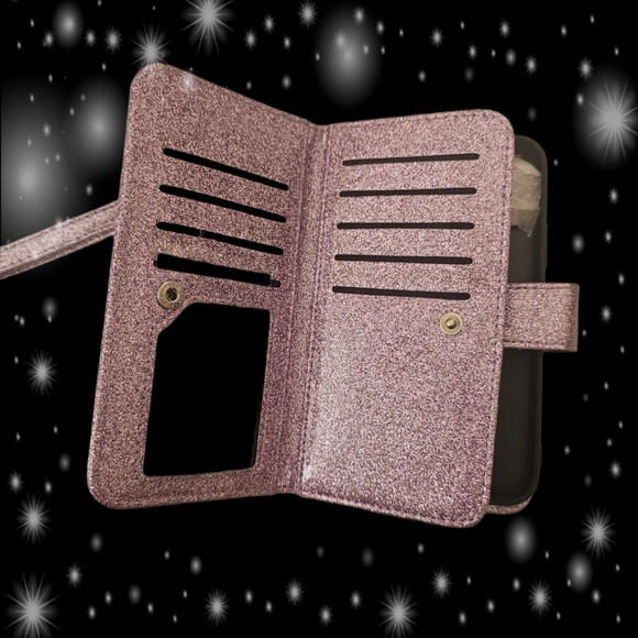 Glittery Purple Galaxy A9 Wallet Case - Picture 3 of 4